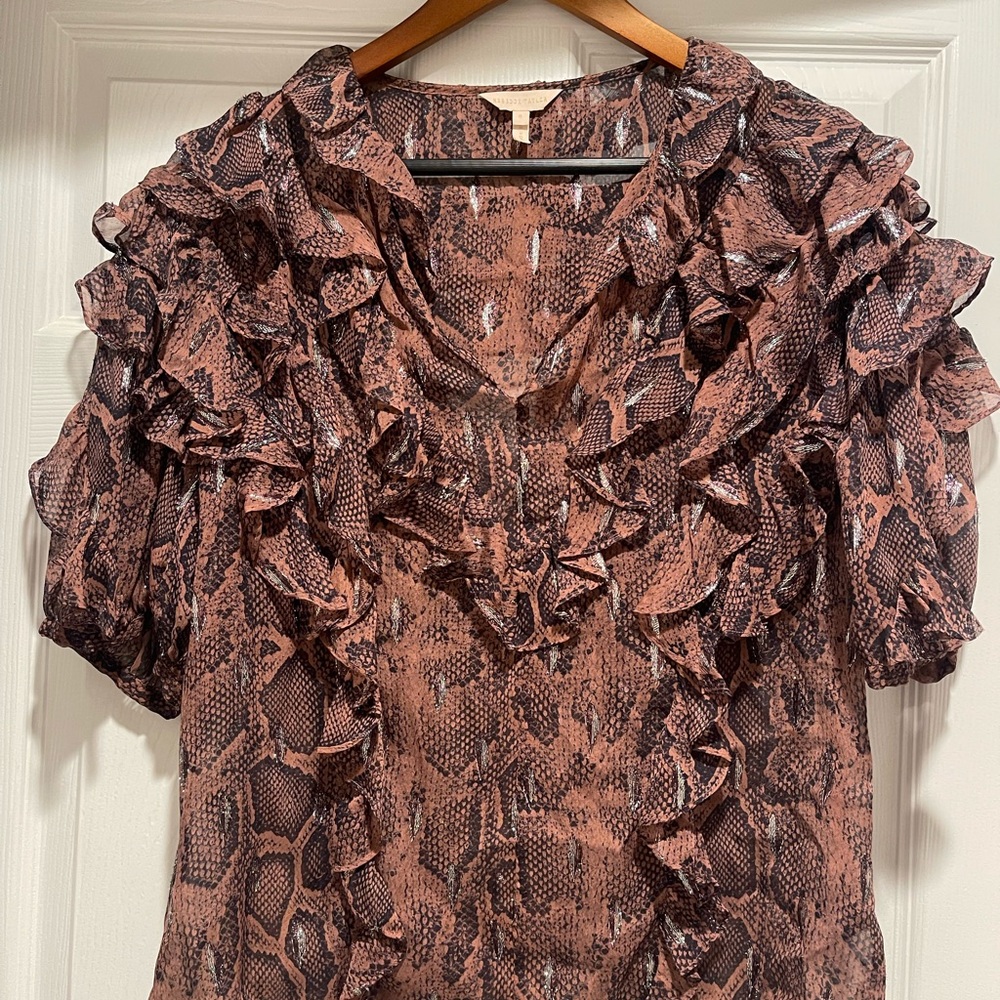 Rebecca Taylor Snake Print Ruffle Blouse